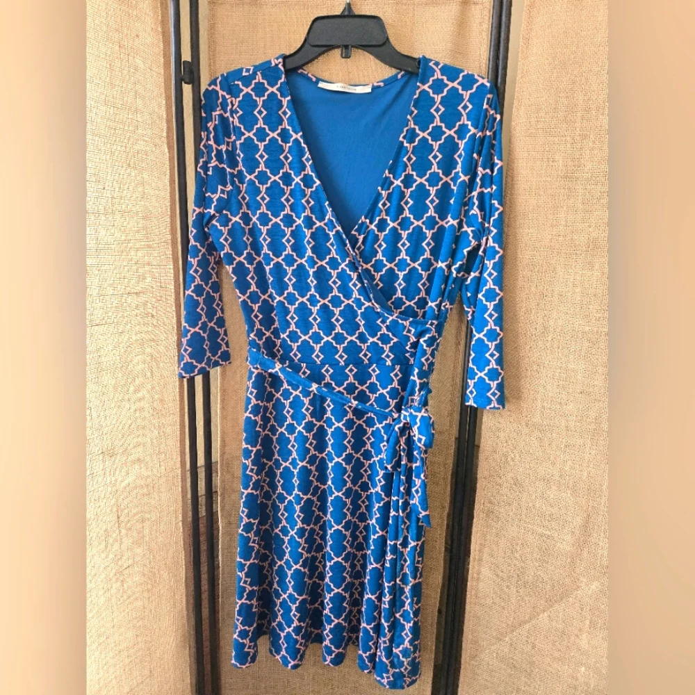 Women's 41 Hawthorne Geometric Lined Wrap Style Dress Size Large - Picture 1 of 11